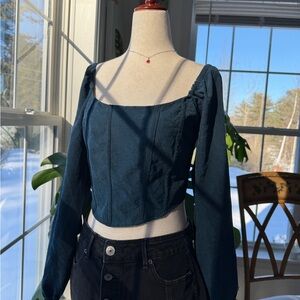 Dark Slate Blue Corset Style Blouse